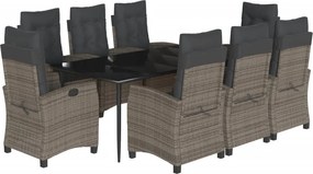 vidaXL 9 részes szürke polyrattan kerti étkezőgarnitúra párnával