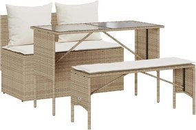 vidaXL 3 részes bézs polyrattan kerti étkezőgarnitúra párnákkal