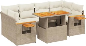 vidaXL 7 részes bézs polyrattan kerti ülőgarnitúra párnákkal