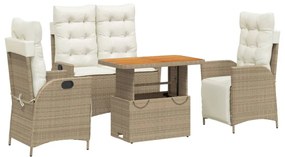 vidaXL 4 részes bézs polyrattan kerti étkezőgarnitúra párnákkal