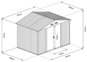 Riwall RMSA 8x10 brown fém kerti tároló 3 x 2,4 m nyeregtetővel (barna) Alapterület: 226 x 291 cm