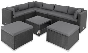 Casaria® Kerti rattan készlet XXL - fekete/antracit párnák