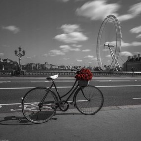 Poszter 30x30cm Kerékpár virágcsokorral a londoni Westminster hídon
