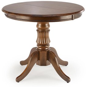 Asztal Houston 809Sötét dió, 75x90x90cm, Hosszabbíthatóság, Közepes sűrűségű farostlemez, Természetes fa furnér, Fa