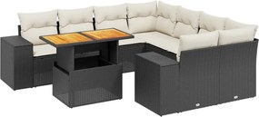 vidaXL 9 részes fekete polyrattan kerti ülőgarnitúra párnákkal