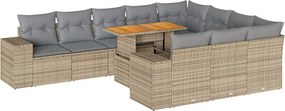 vidaXL 10 részes bézs polyrattan akácfa kerti ülőgarnitúra párnával
