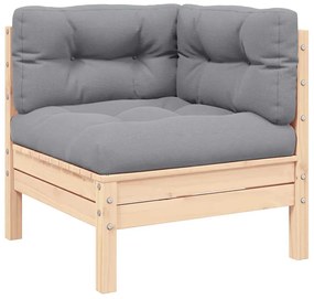 vidaXL tömör fenyőfa kerti sarokkanapé szürke párnákkal