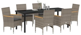 7 részes Kerti Étkezőszett Párnákkal Szürke Poly Rattan