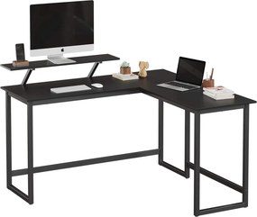 Sarok íróasztal monitor állvánnyal, fekete 140x130x92cm