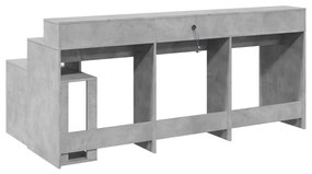 betonszürke szerelt fa íróasztal LED-világítással 200x104x91 cm