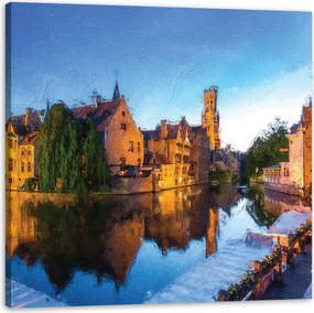 Vászonkép Folyó Város Este Olaj Stílus 40X40 cm