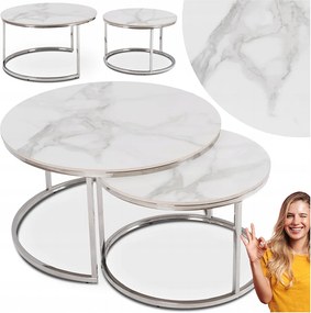 Dohányzóasztal Kerek Szett 2in1 Pad Glamour Márvány Fehér Amara Max