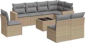 vidaXL 9 részes bézs polyrattan kerti ülőgarnitúra párnákkal