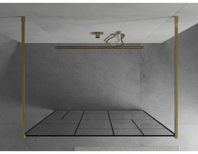 Mexen Kioto, átmenő zuhanyparaván 140 x 200 cm, 8mm átlátszó üveg / fekete mintás, 2x arany stabilizáló távtartó, 800-140-002-50-78