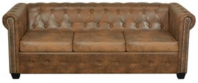 3 személyes barna műbőr Chesterfield kanapé
