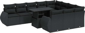 vidaXL 11 részes fekete polyrattan kerti ülőgarnitúra párnákkal