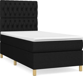 vidaXL fekete szövet rugós ágy matraccal 90x200 cm