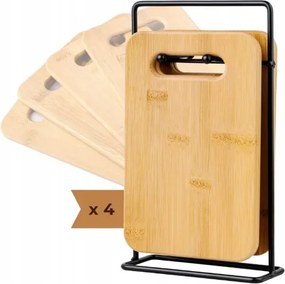 Bambusz Vágódeszka Szett 22X14CM 4DB-OS, Állvánnyal