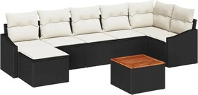 vidaXL Kerti Kanapé Szett párnával 8 pcs Fekete polirattan