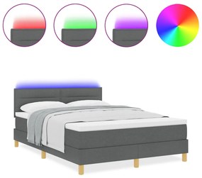 vidaXL Boxspring Ágy Matraccal és LED-del Sötét Szürke 140x200 cm Szövet