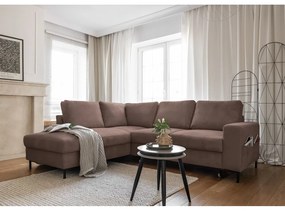 Barna kordbársony kinyitható sarokkanapé (bal oldali) Lofty Lilly – Miuform