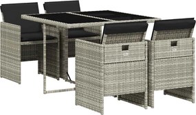 vidaXL 5részes világosszürke polyrattan kerti étkezőgarnitúra párnával