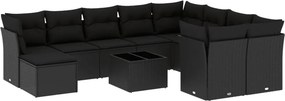 vidaXL 11 részes fekete polyrattan kerti ülőgarnitúra párnákkal