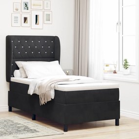 Boxspring Ágy Mattal Fekete 90x190 cm Bársonyos