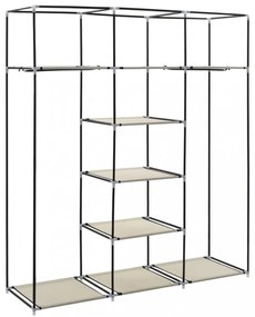 krém szövet ruhásszekrény rekeszekkel és rudakkal 150x45x175 cm
