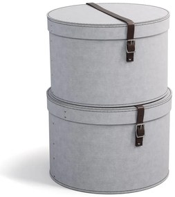 Világosszürke fedeles karton tárolódoboz szett 2 db-os ø 37,5x25,5 cm Rut – Bigso Box of Sweden