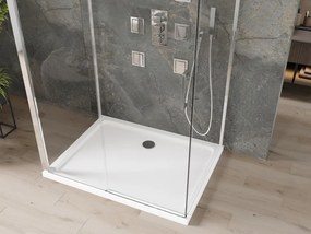 Mexen Omega-3S 3-falú zuhanykabin, tolóajtós 100x80 cm, átlátszó, króm + Flat zuhanytálca - 825-100-080-01-00-3s-4010