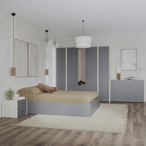 Malmo V9 hálószoba szett 160 x 200 cm-es ággyal, Fehér tölgy / Antracit