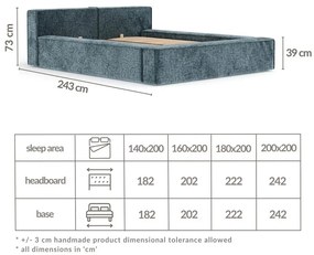 Szürkéskék kárpitozott ágyneműtartós franciaágy ágyráccsal 140x200 cm Voliera – Maison de Rêve
