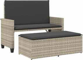 vidaXL világosszürke polyrattan kerti pad párnákkal és lábtartóval