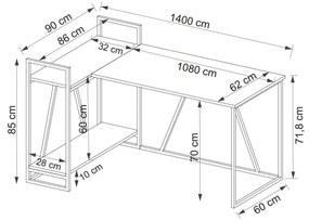 Íróasztal Nidupe 6 (zafír tölgy + fehér) . 1095013