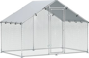 PawHut Csirkeól 3x1.7x1.9 m, Csirke Futó Csirkék, Nyulak, Tengerimalacok Számára, Horganyzott Acélból Lakatokkal és Vízálló UV-ellenálló Tetővel, Kült