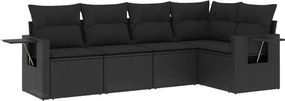 vidaXL 5 részes fekete polyrattan kerti kanapészett párnákkal