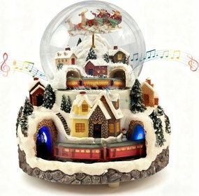 Hógömb Led Mikulás Karácsonyi Zenedoboz Forgó Vonat 23CM
