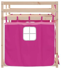 rózsaszín tömör fenyőfa emeletes ágy függönyökkel 75 x 190 cm