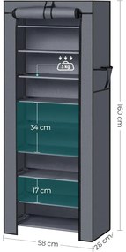 Szövet cipőtároló szekrény, szürke 58x28x160cm