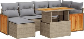 vidaXL 7 részes bézs polyrattan akácfa kerti ülőgarnitúra párnákkal