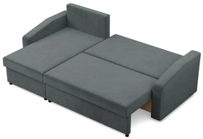 Zeus sarokkanapé, 2 ágyneműtartóval, döntött kartámasz, bársony, univerzális oldal, bonell töltet, szürke