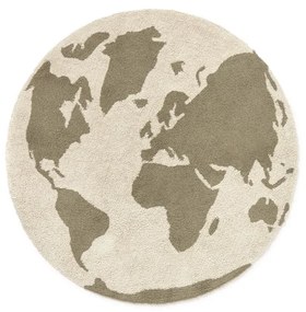 Zöld-krémszínű mosható-kézi szövésű pamut gyerek szőnyeg ø120 cm World Map – Lorena Canals