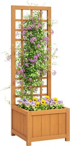 Outsunny Kültéri Magaságyás Támfallal, Kültéri Virágláda Vízelvezető Nyílással és Lélegző Béleléssel Fenyőfából, Virágokhoz és Zöldségekhez, 40x40x120