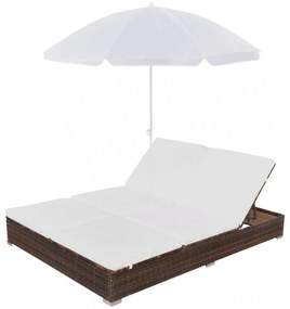 barna polyrattan napozóágy napernyővel