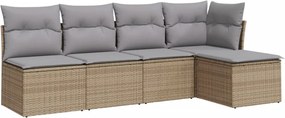 vidaXL 5 részes bézs polyrattan kerti ülőgarnitúra párnákkal