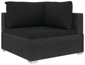 12 részes fekete polyrattan kerti bútorszett párnákkal