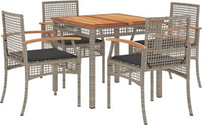 vidaXL 5 részes szürke polyrattan kerti étkezőgarnitúra párnával