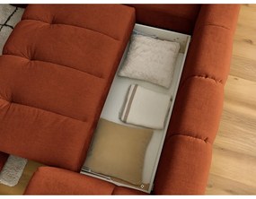 Téglavörös kinyitható-tárolóhelyes sarokkanapé (bal oldali-L alakú) Fuji – Bobochic Paris