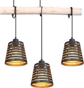 Globo 15451-4H Függeszték fém fekete alaplap, fekete kábel, fém fekete-arany búrák, natúr fa betéttel kombinálva. HxSZxM:850x170x1200, fényforrás nélkül 4xE27 60W 230V